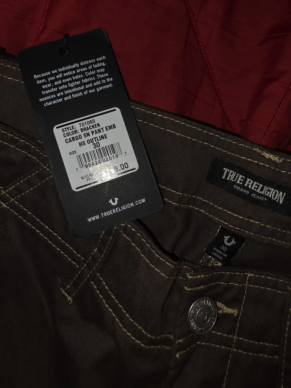 True Religion FIRE! NWT! Cargo SN Pant w/Embellished HS Outline in Bracken. 30